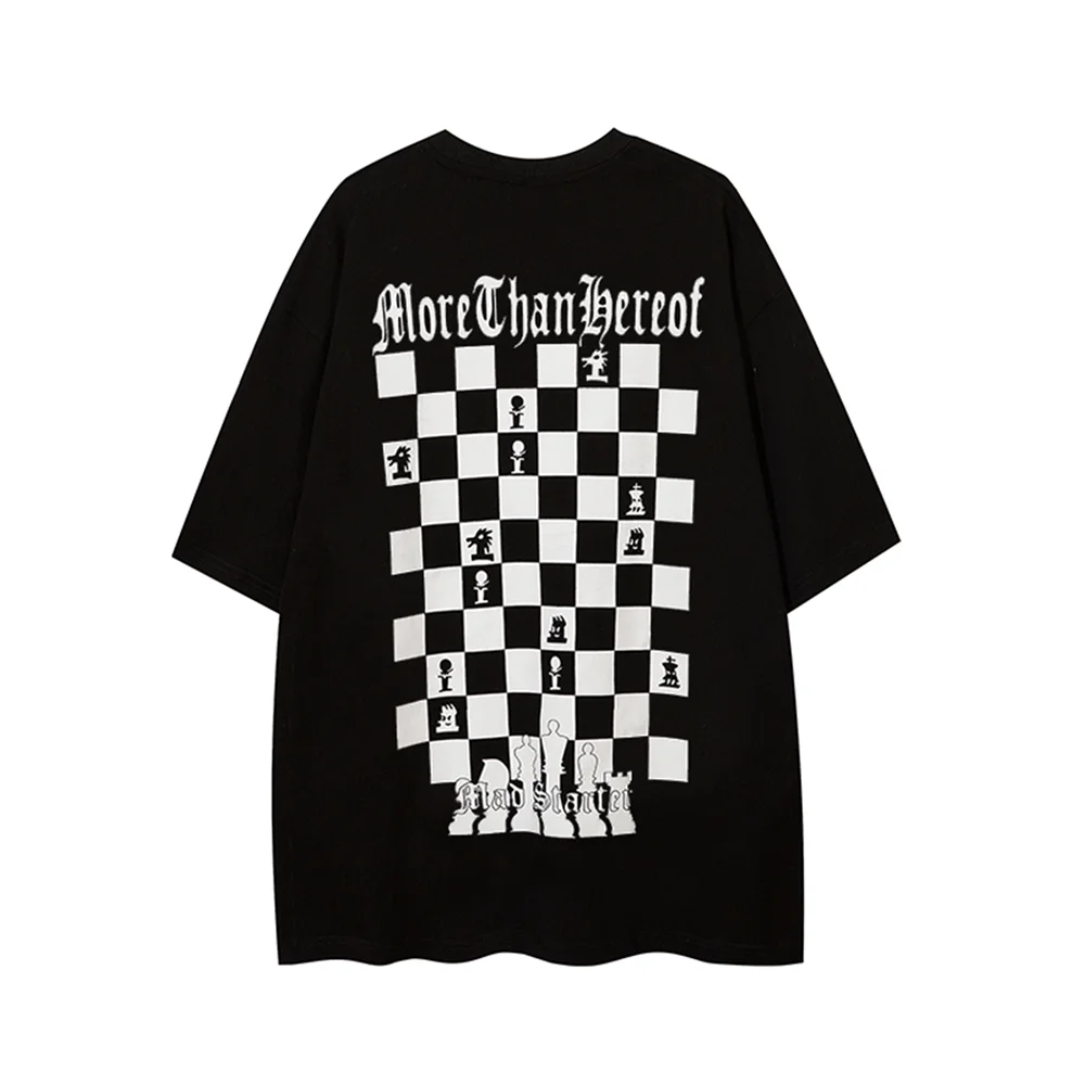 

2022 Men Hip Hop Streetwear Summer T-Shirt Checkerboard Print Harajuku T Shirt Graphic Cotton Loose Short Sleeve Tshirt Oversize