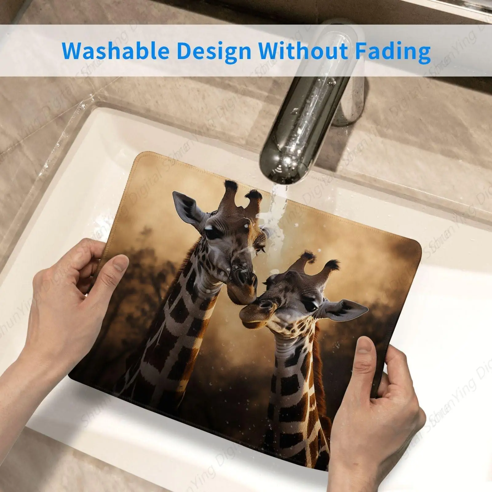 Коврик для мыши с двумя жирафами моющийся и нескользящий подходит мужских