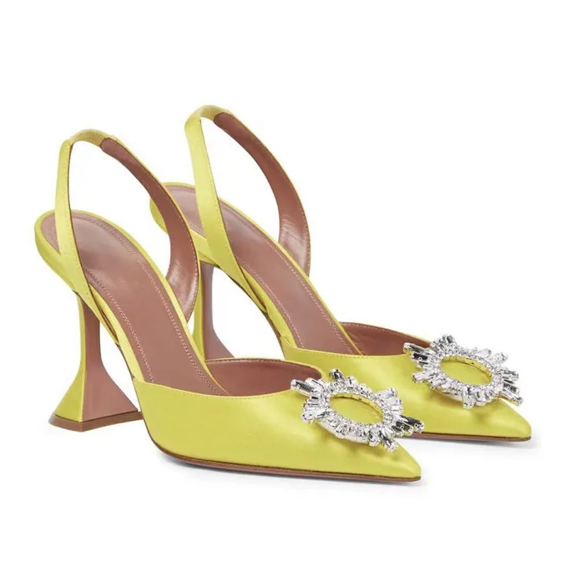 

2021 Brand Women Pumps Luxury Crystal Slingback High Heels Summer Bride Shoes Comfortable Triangle Heeled Party Wedding Shoes