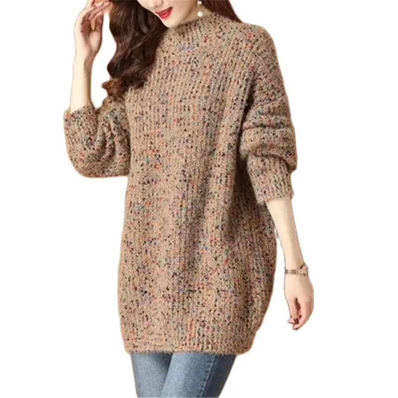 

2023 New Knited Sweater Pullover Fashion Autumn Winter Women's Sweater Coat Mid-Length Bottoming Sweater Dress Mujer Feminina