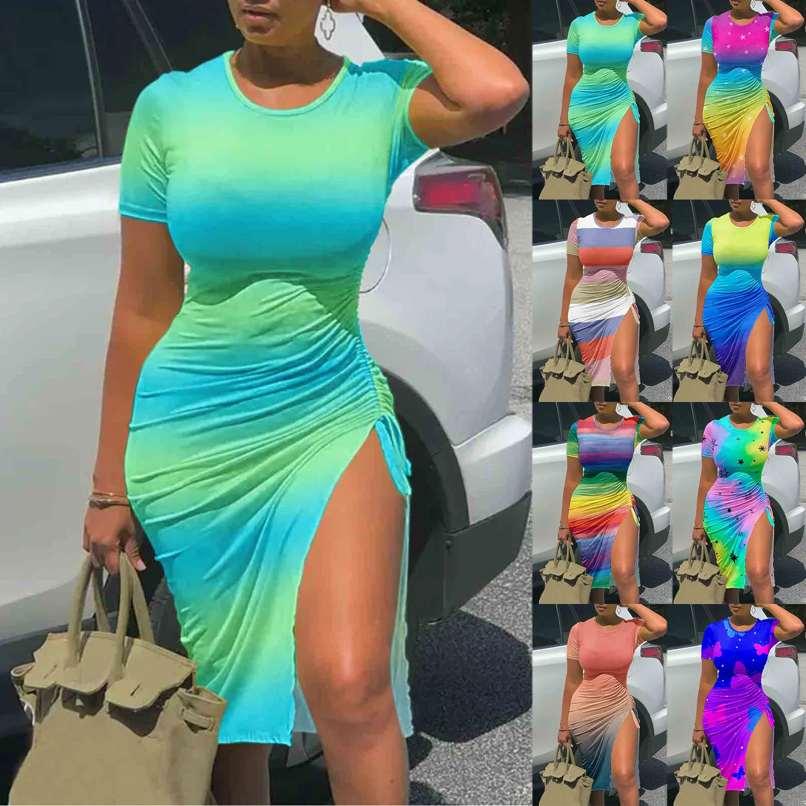 

Популярное женское клубвечерние вечернее платье, женские Сексуальные облегающие бандажные платья до колена с градиентным принтом, женская...