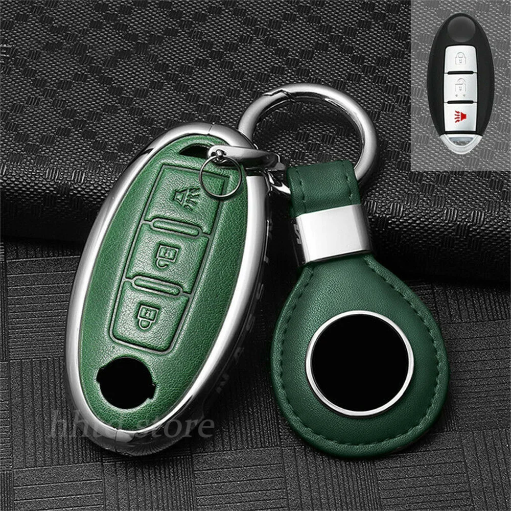 

Leather Metal Car Remote Smart Car Key Cover Case Shell Holder Accessories Keychain Fob Bag Skin 3 Button Fit For Nissan Rogue