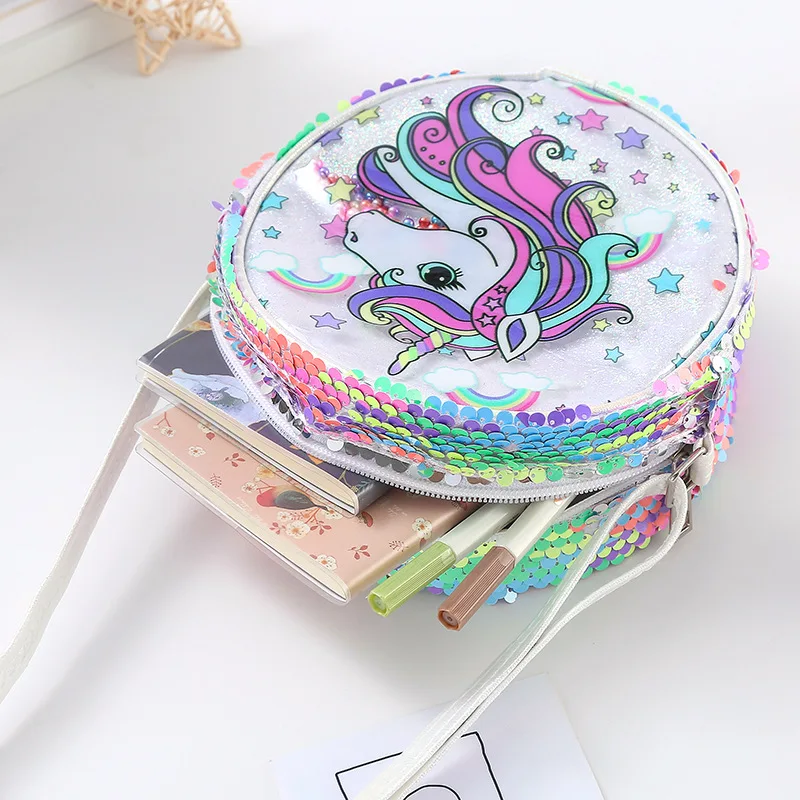 Girls Bag Kids Unicorn Handbag Small Round Sequins Crossbody Bag