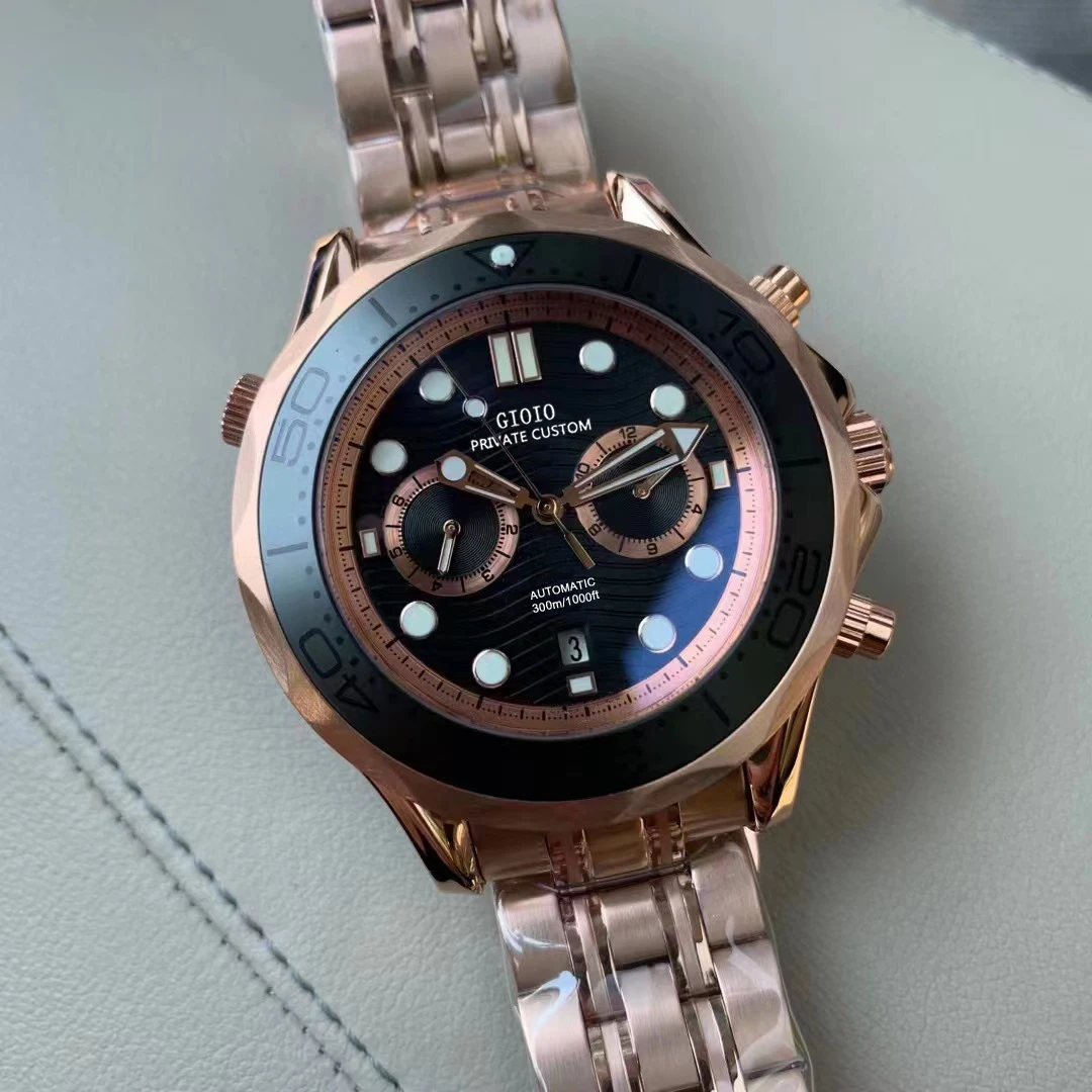 

Mens Automatic Mechanical Watch Black Rubber Rose Gold