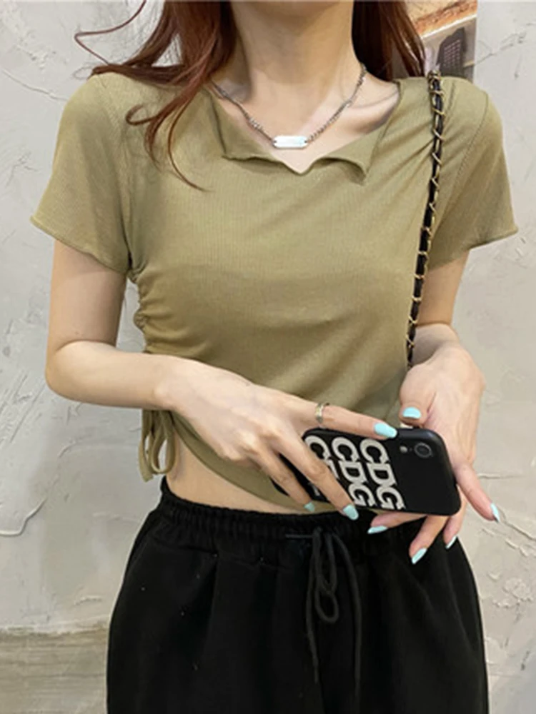 

Летняя Новинка, жилет с лямкой через шею, короткая Солнцезащитная футболка с коротким рукавом и круглым вырезом, женская маленькая открываю...