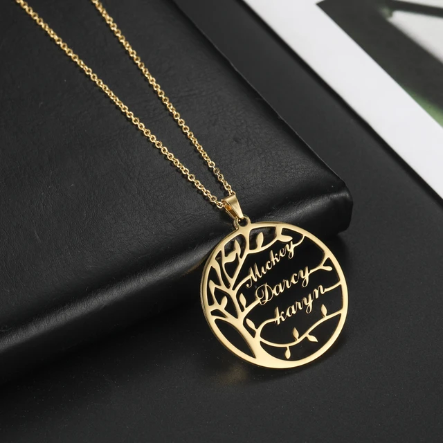 Fishhook Family Tree Of Life Personalized Necklace Name Custom Chain Kid Child Gift For Women Man Mother Stainless Steel Jewelry 1