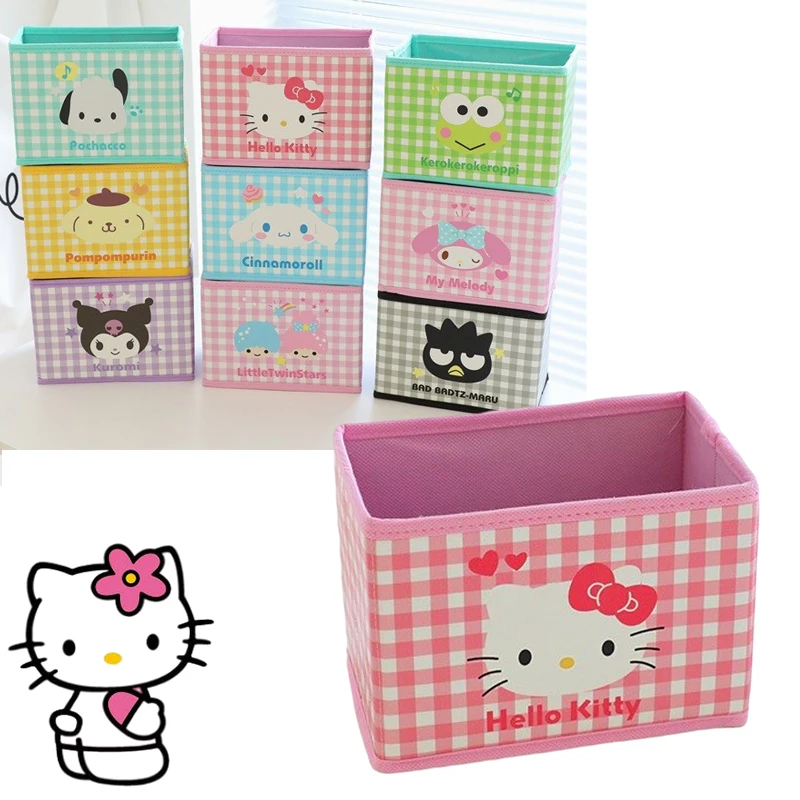 

Kawaii Kuromi Storage Box Hello Kitty Foldable Desktop Sundries Box Cinnamorol Jewelry Cosmetic Storage Box Girls Plush Toy Gift