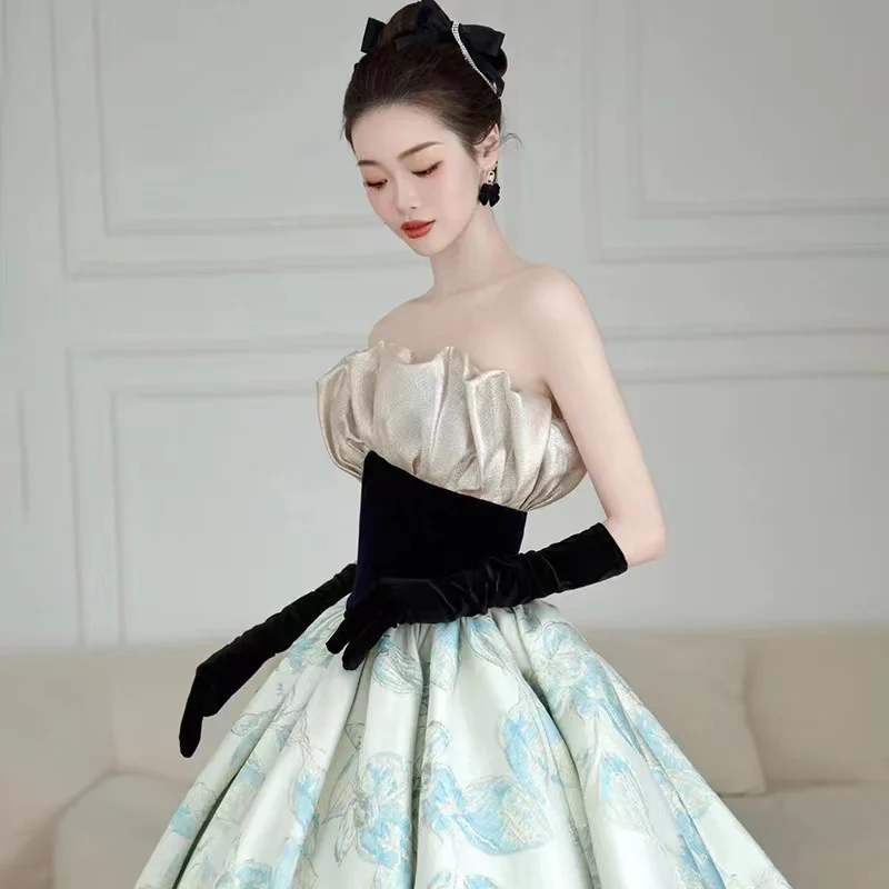 

Pleat Jacquard Royal Off The Shoulder Luxury Light Blue Prom Dresses A Line Floor Lenght Wedding Party Cocktail Formal Gown Chic