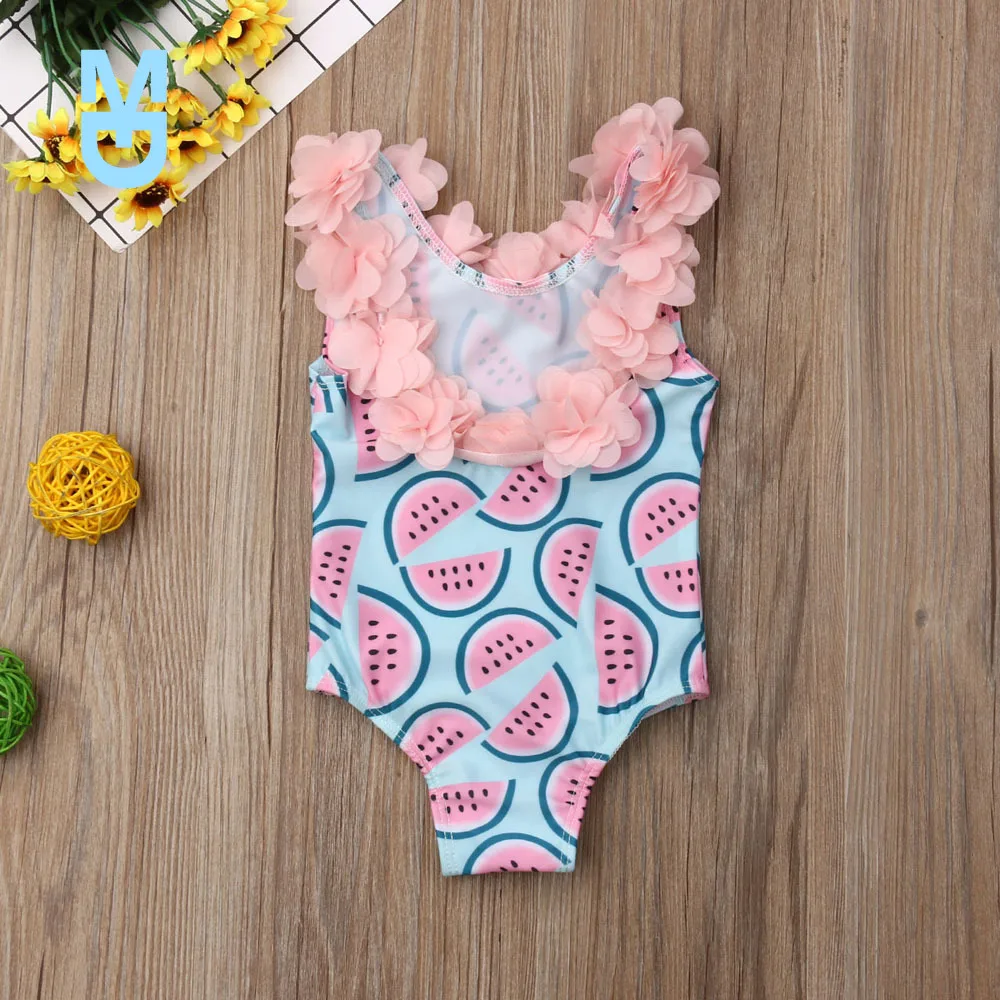 

New Toddler Infant Baby Girls Watermelon Swimsuit One-Piece Suits 3D Flower Swimwear Swimming Bikini