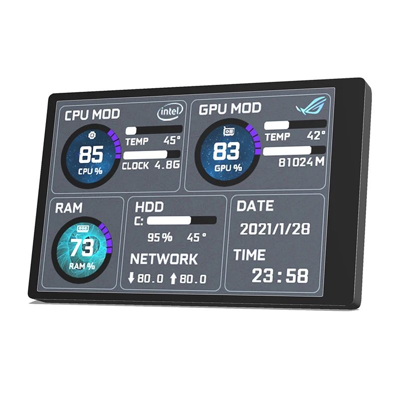 

3.5 inch IPS Secondary Screen Type-C for Computer CPU GPU Ram Load Date Network Time Weather Temperature