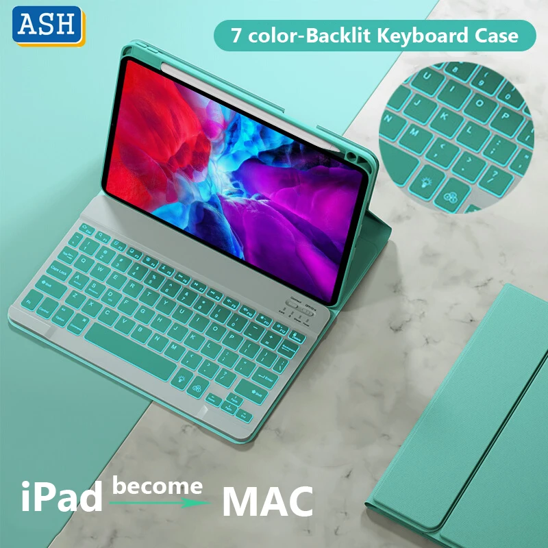 

ASH 7 Colors Backlit Detachable Keyboard Case For iPad Air 4 10.9" 10.2 8th 7th Gen Pro 11 2020 9.7 2018 Air 3 10.5 Slim Folio