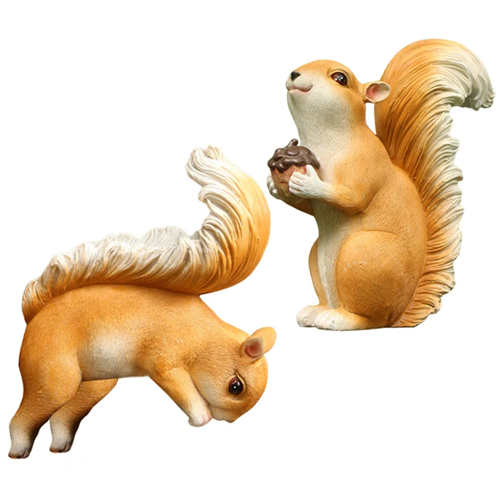 

2 Pcs Crafts Simulation Animal Figures Toy Artificial Squirrel Resin Recognition Model Desktop Decoration Bonsai