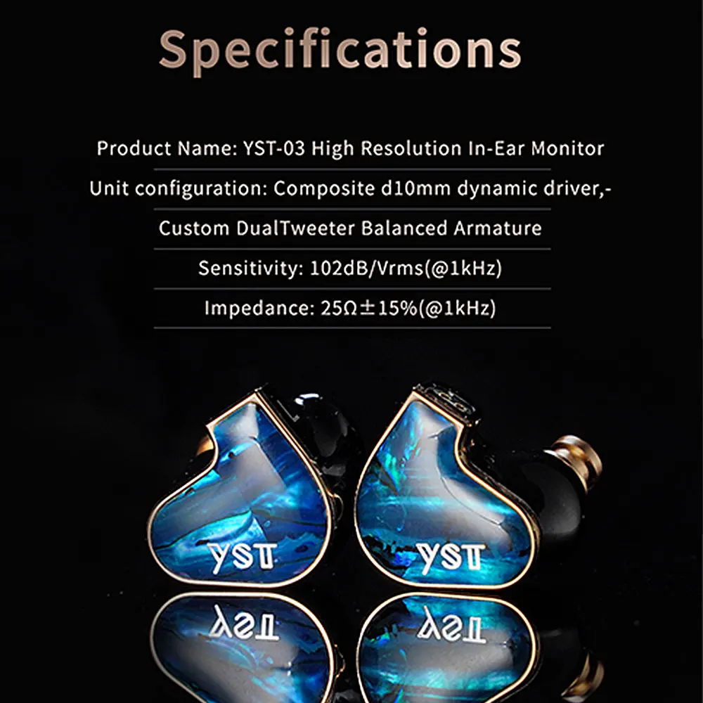 Фото Наушники-вкладыши JIAO YST03 (1DD+2BA) для Hi-Fi музыки, мониторные IEM-наушники с кабелем 0,78 мм 2Pin и штекером для гарнитуры №4
