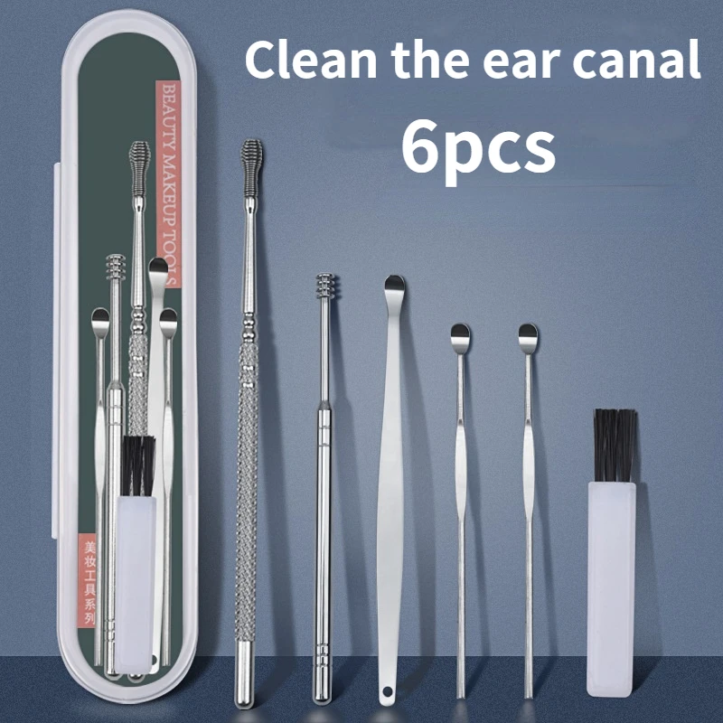 

6Pcs/set Ear Wax Pickers Stainless Steel Earpick Wax Remover piercing kit earwax Curette Spoon Care Ear Clean Toolear cleaner