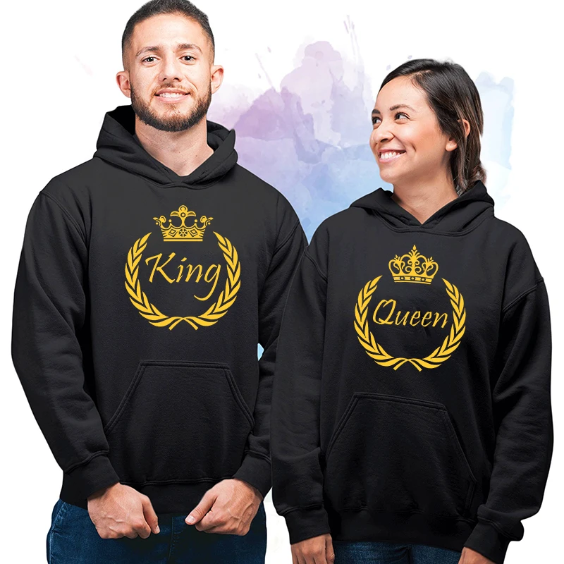 

Couple Hoodies King and Queen Print Crown Design Hooded Tops Men's Autumn and Winter Streetwear Pullovers Hoodies Sweatshirt