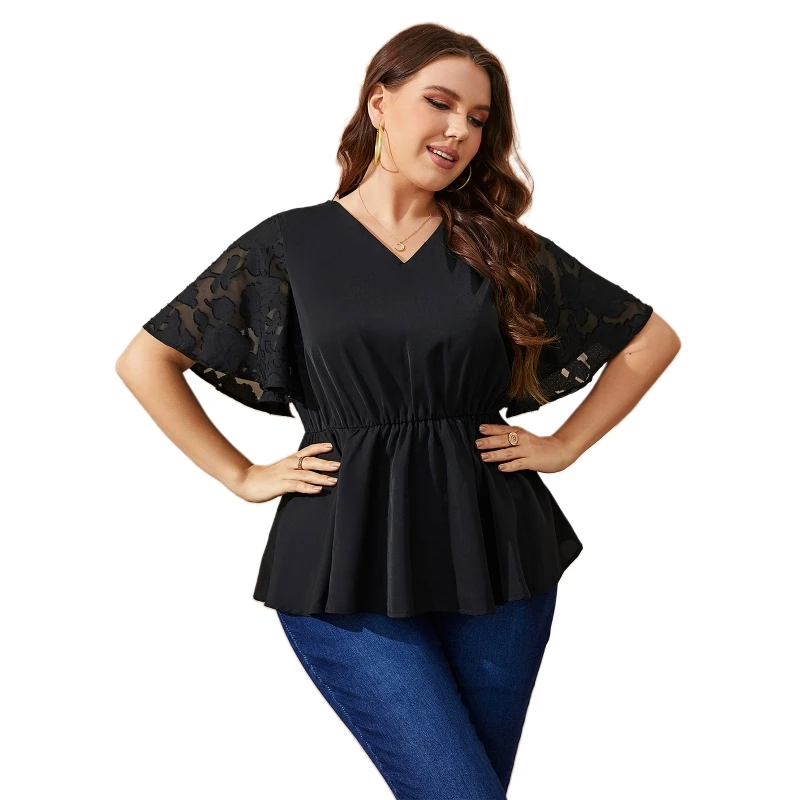

Trendy Women Summer Casual Shirt Tops Plus Size Ruffle Half Sleeve V-neck Comfy
