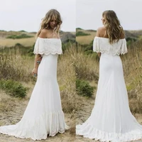boho strapless mermaid wedding dress off the shoulder short sleeve bridal gown lace applique backless sweep train robe de mari%c3%a9e