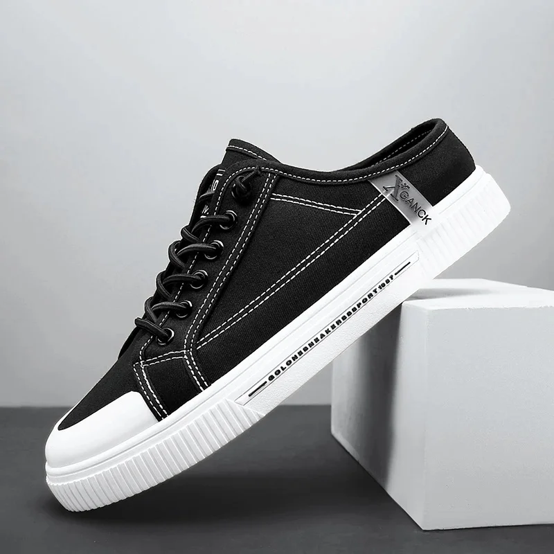 

Fashion Casual Men Half Slippers Outdoor Quality Slip-on Male Low Shoes Breathable Hard-wearing Footwear Black All-match Flats