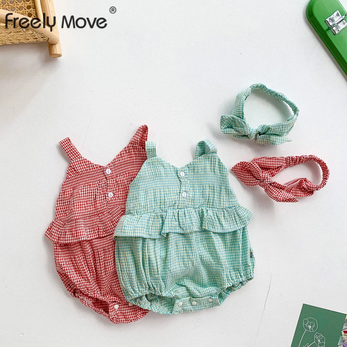

Freely Move 2022 Newborn Infant Kids Baby Girls Boys Summer Causal Bodysuits Ruffles Sleeveless Solid Casual Jumpsuits Outfit