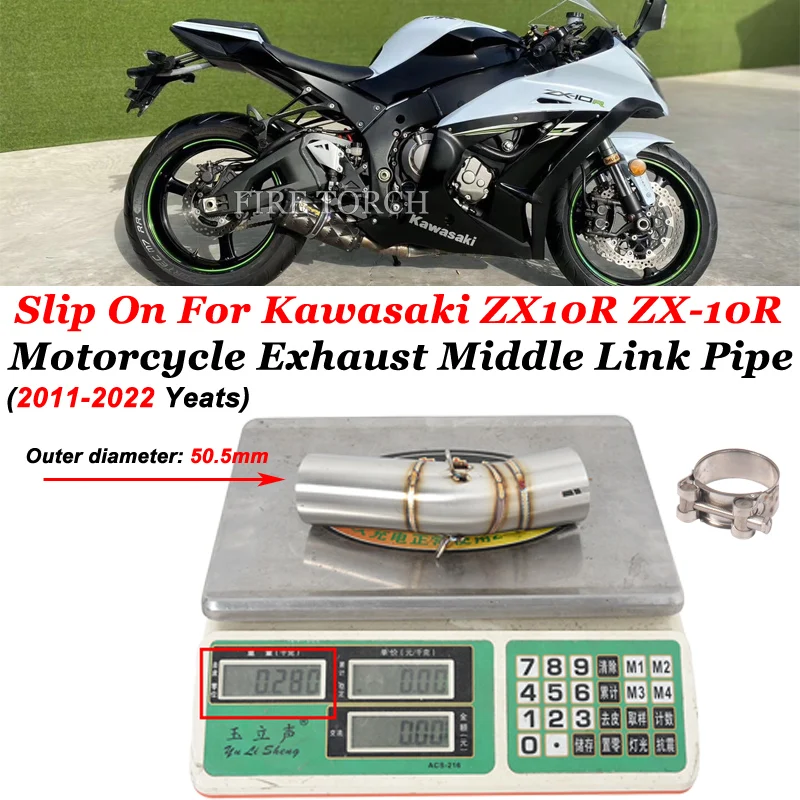 

Motorcycle Exhaust Middle Link Pipe Connect Original Catalyst 50.5mm Muffler Tube Slip On For Kawasaki ZX10R ZX-10R 2011-2022
