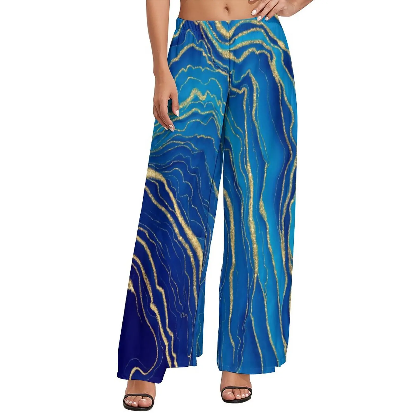 

Брюки с завышенной талией женские, прямые штаны с жидкостью, с завышенной талией, с мраморным рисунком, уличная одежда, большие размеры