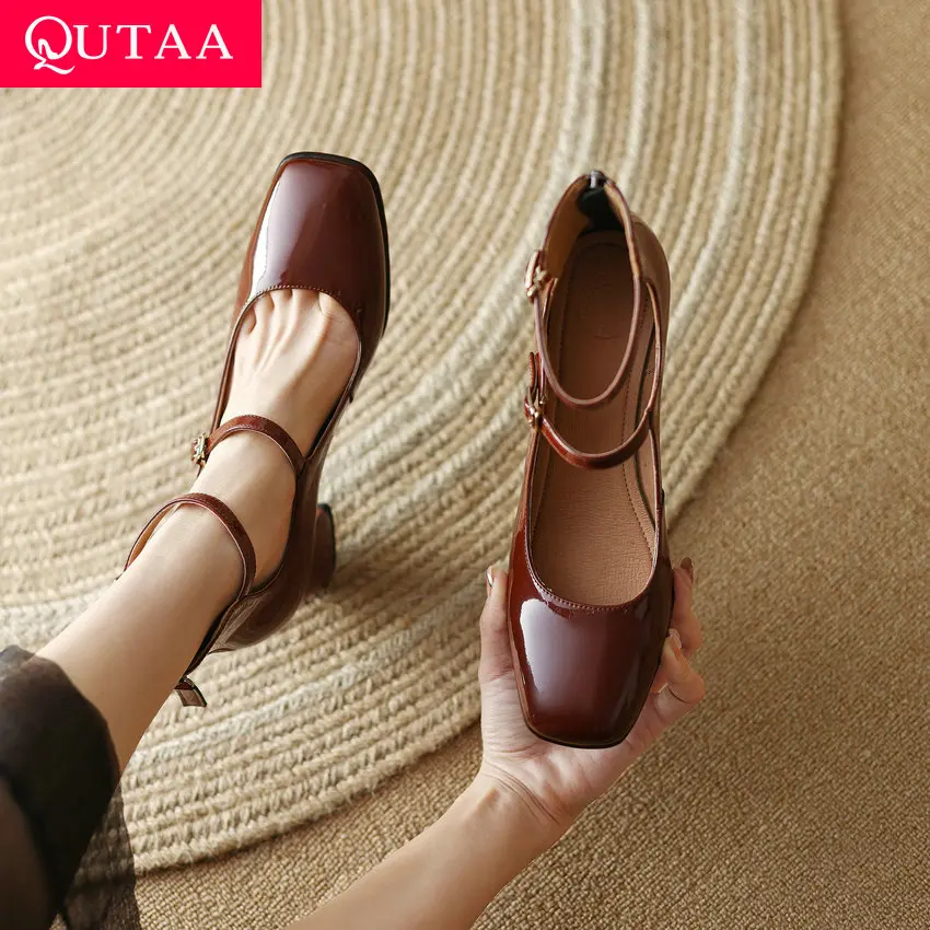 

QUTAA/2023 г. Женские туфли-лодочки Туфли Мэри Джейн из натуральной кожи на платформе и Высоком толстом каблуке женская офисная обувь весна-лето,...