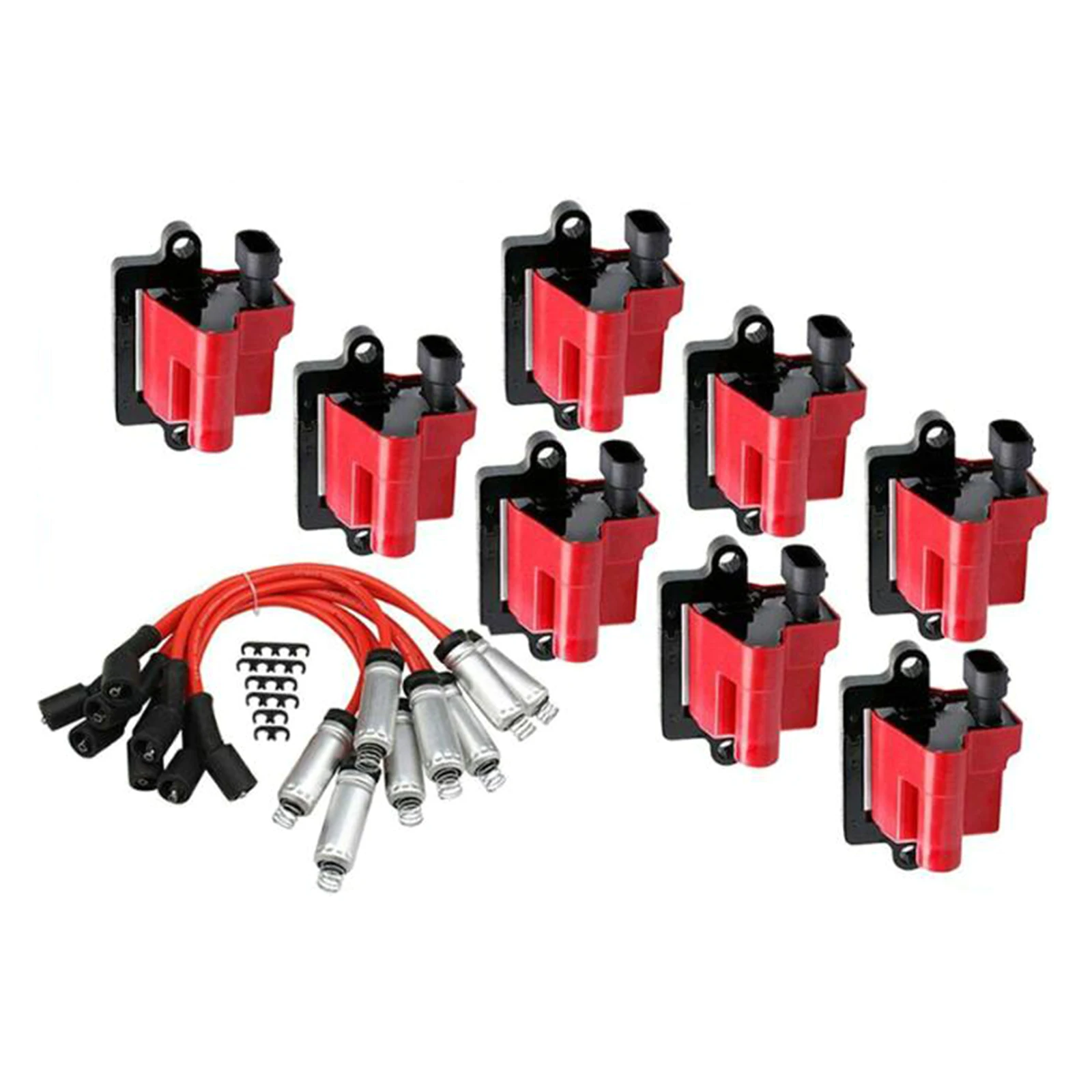 

8 Pack Square Ignition Coil w/ Spark Plug Wire For Chevy GMC 5.3L 6.0L 8.1L 4.8L