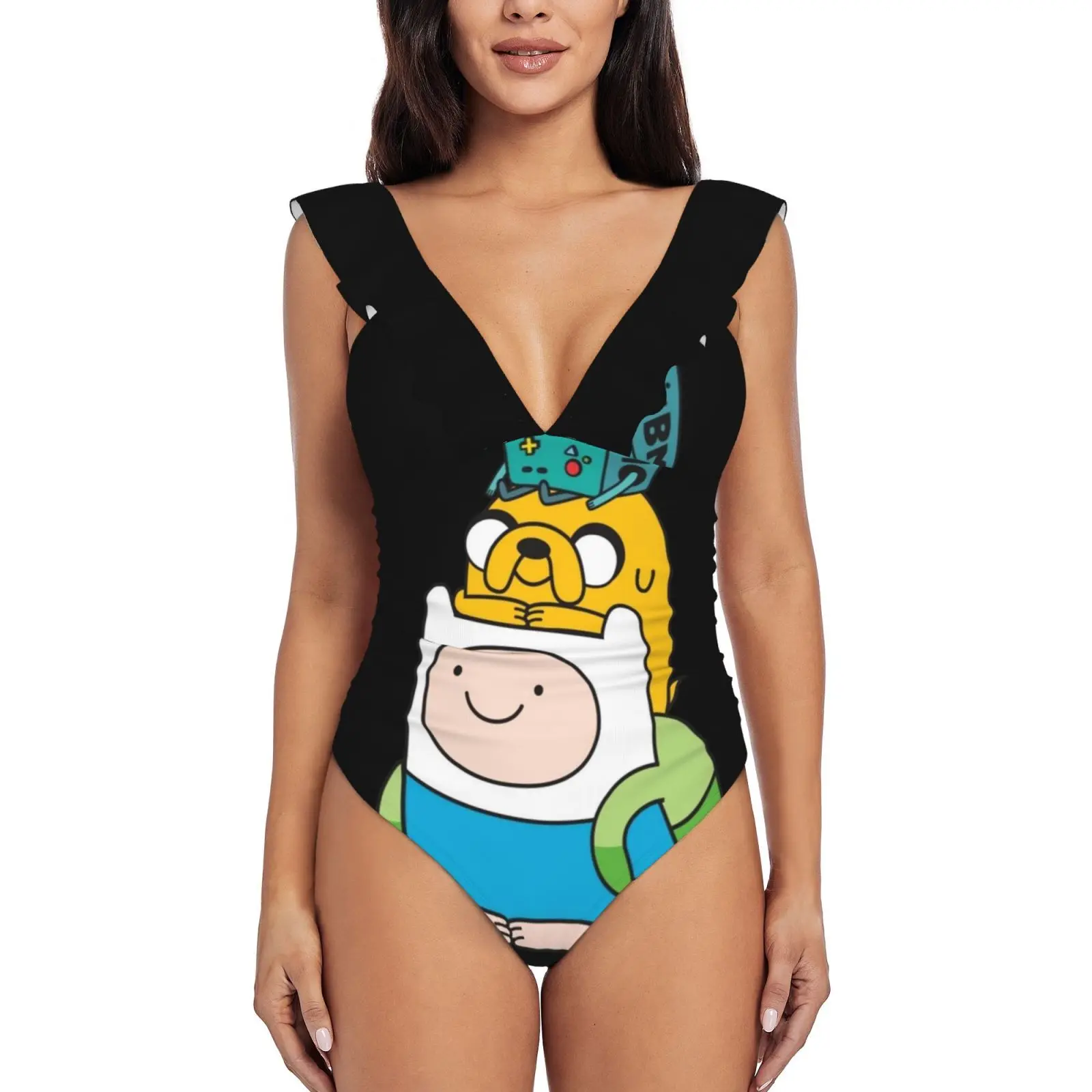 

Finn Jake Bmo One Piece Swimsuit High Quality Swimwear Printed Push Up Monokini Summer Bathing Suit Adventuretime Bmo Gamer