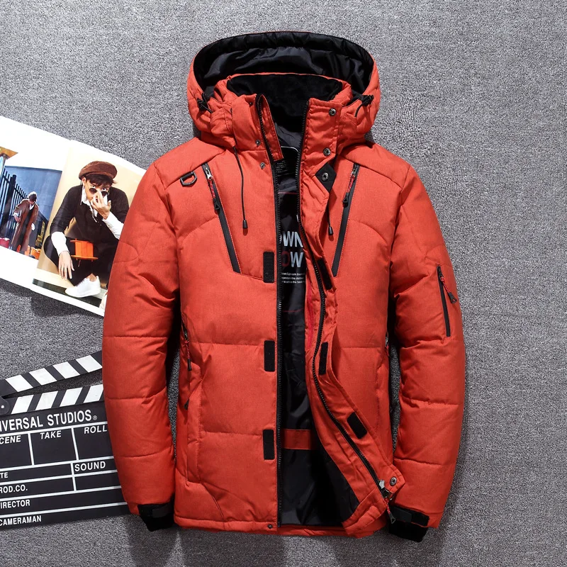-20 Degree Winter Men's Clothing White Duck Down Jacket Thicken Warm Snow Coats Male Hooded Windbreaker Down Parkas Outerwear