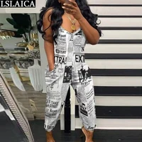 rompers womens jumpsuit summer 2022 sleeveless newspaper letter printed fashion playsuit elegant casual pockets one piece pants