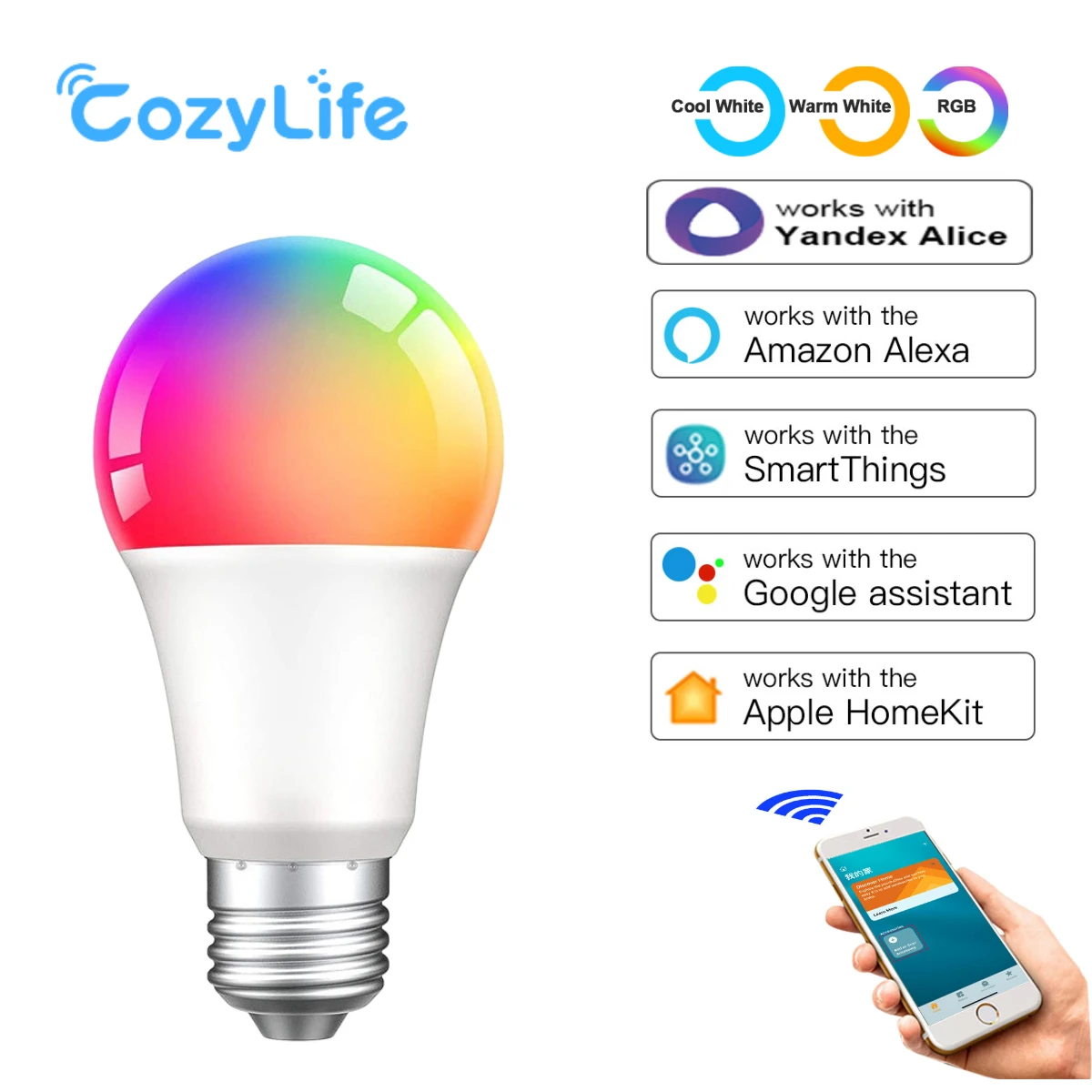 

HomeKit Dimmable LED Light Bulb 9W E27 WiFi Smart Timer Lamp RGB+CW+WW Colored Bulbs 110V 220V Work With Alexa Google Apple Siri