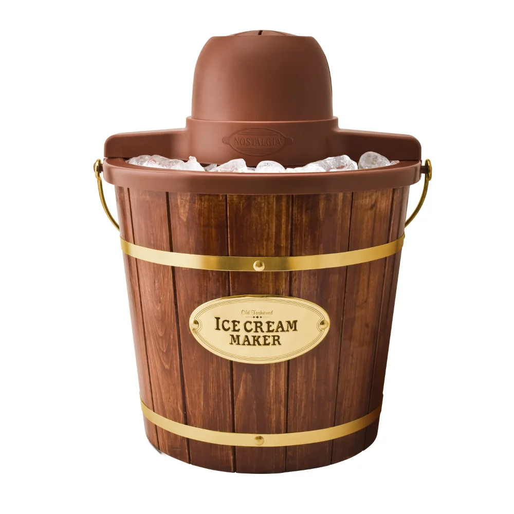 

4 Quart Electric Wood Bucket Ice Cream Maker with Carry Handle