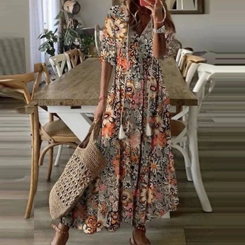 Платье женское Плиссированное однотонное с коротким рукавом V-образным вырезом и