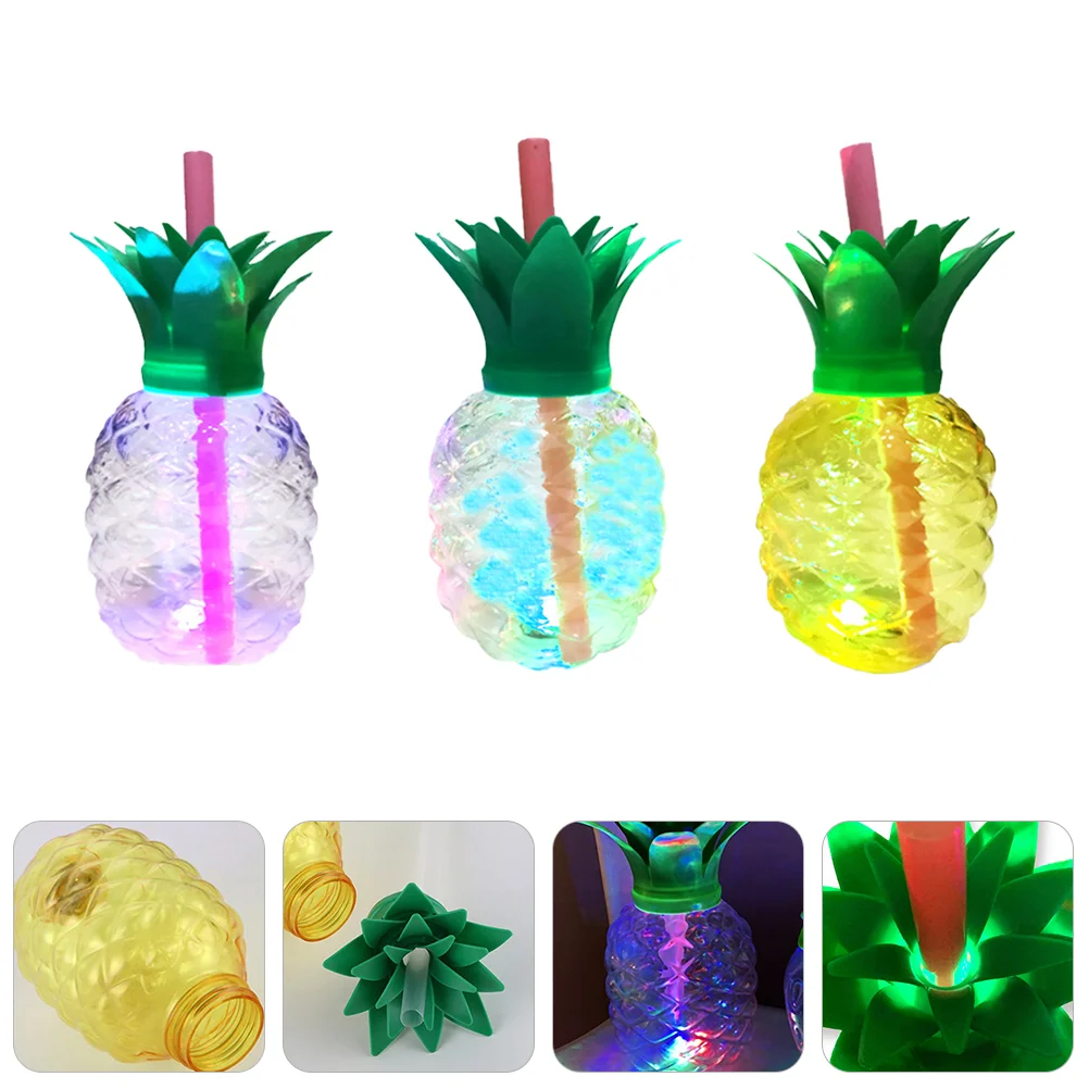 

Cups Pineapple Party Cup Hawaiian Drinking Luau Led Light Plastic Tumbler Up Straw Decorations Drink Tropical The Dark Glow Lid