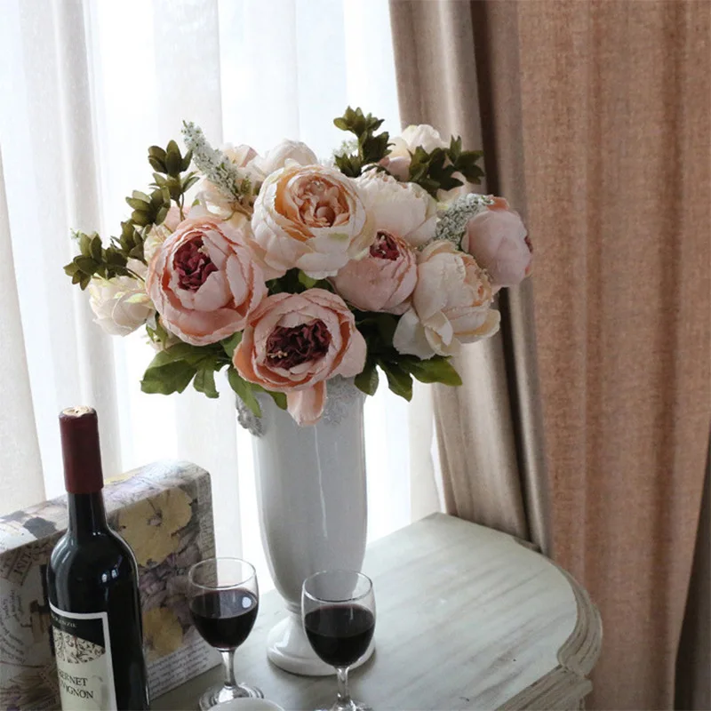 

13 Heads Peonies Flowers Artificial Silk Flowers Bouquet Wedding Decor Fake Flowers Peony Bridal Bouquet Party Home Table Decor