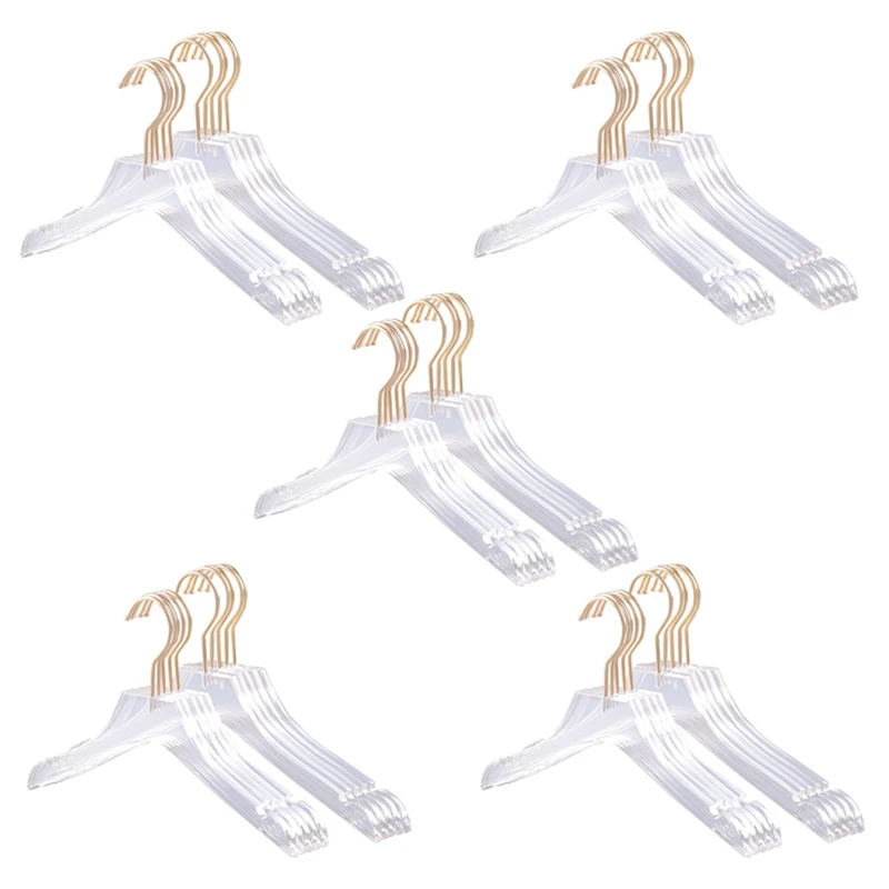 25 Pcs Clear Acrylic Clothes Hanger With Gold Hook, Transparent Shirts Dress Hanger With Notches For Lady Kids L