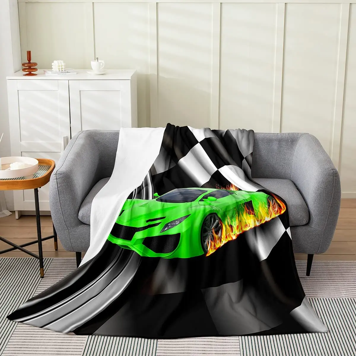 

Cars Theme Throw Blanket Race Car Super Soft Lightweight for Bed Sofa Couch Blanket King Queen Full Size for Car Enthusiast Gift
