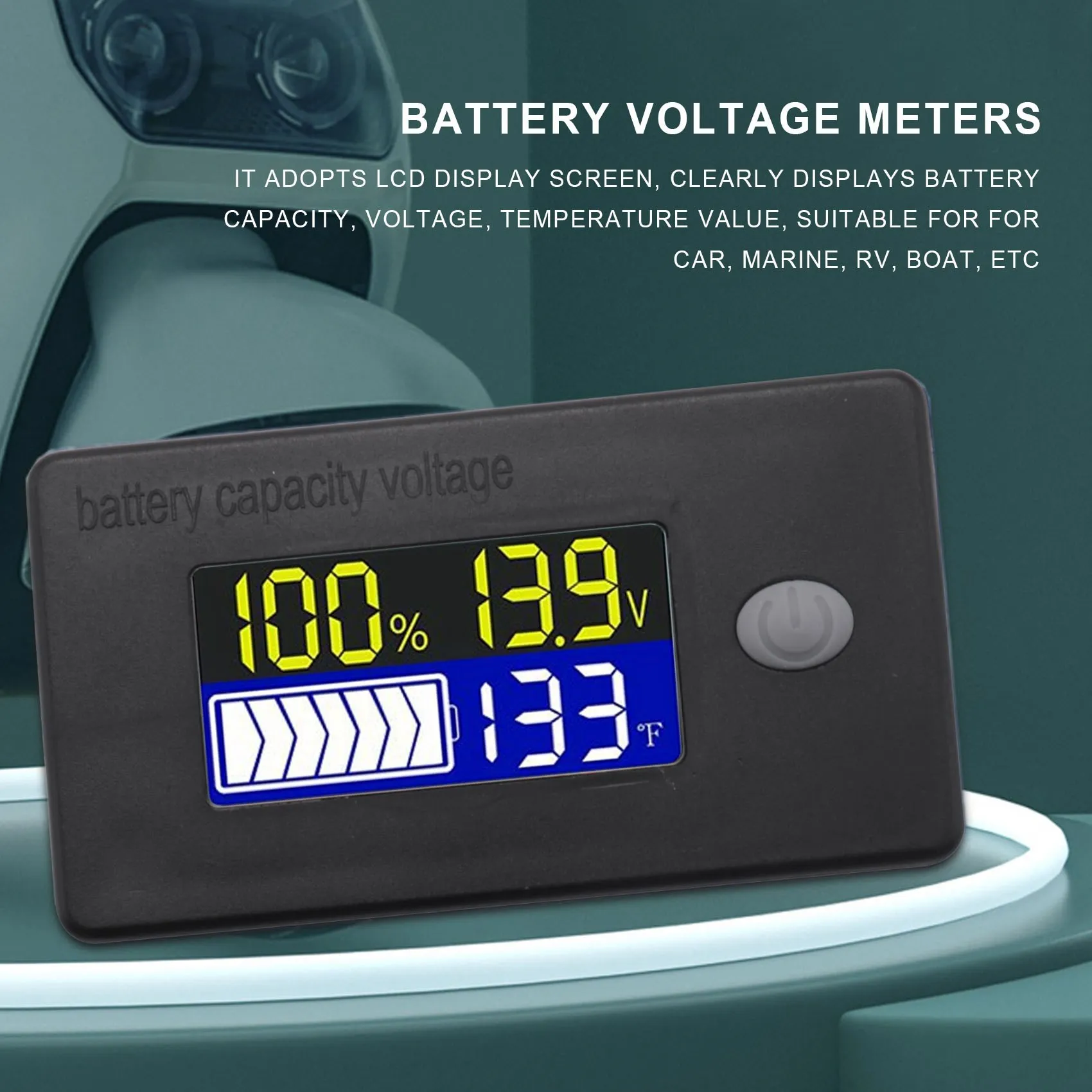 

Battery Capacity Voltage Meter with Temperature Sensor 12V 72V Lead Acid Battery Lithium Battery Gauge Meter for Cars