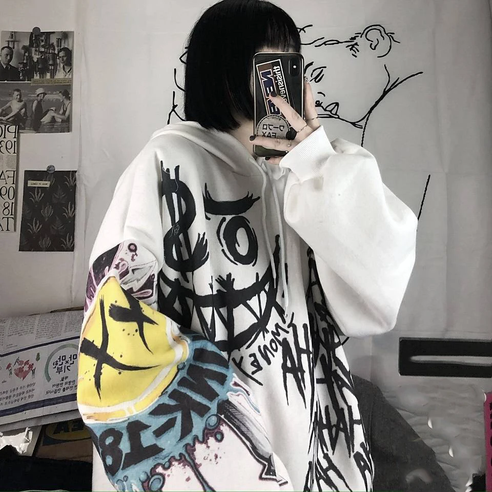 

Gothic Cartoon Hip Hop Hoodies Women Japanese Funny Punk Oversize Hooded Sweatshirts Autumn Long Sleeve Female Hoodie Tops