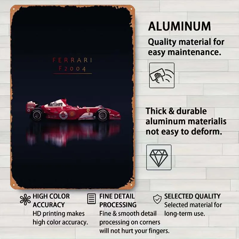 Ferrari F2004 F1 Жестяная вывеска Автомобильный металлический плакат Украшение комнаты