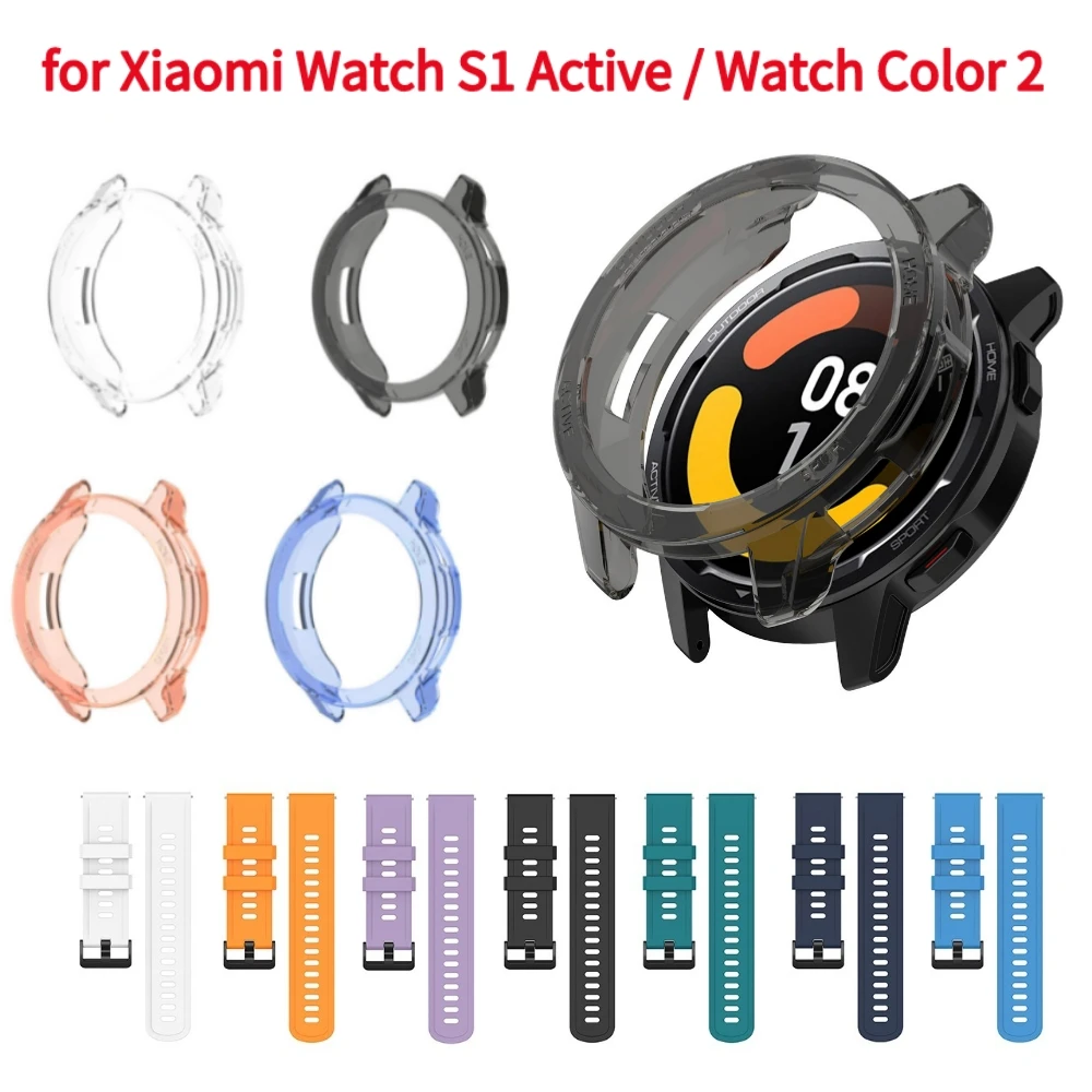 

For Xiaomi Watch Color 2 Screen Glass Protector Case TPU Cover Case for Xiaomi Watch S1 Active Watch Protective Bumper Cover