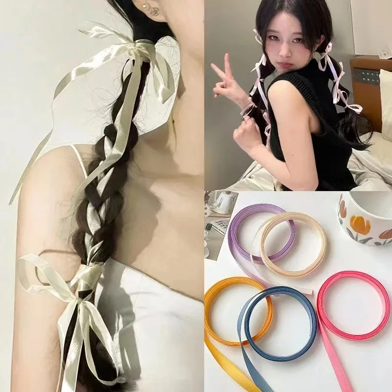 

Double Horsetail Plaited Hair Color Ribbon Bow Sweet High Grade Hair Band Female Summer Hair Accessories for Women