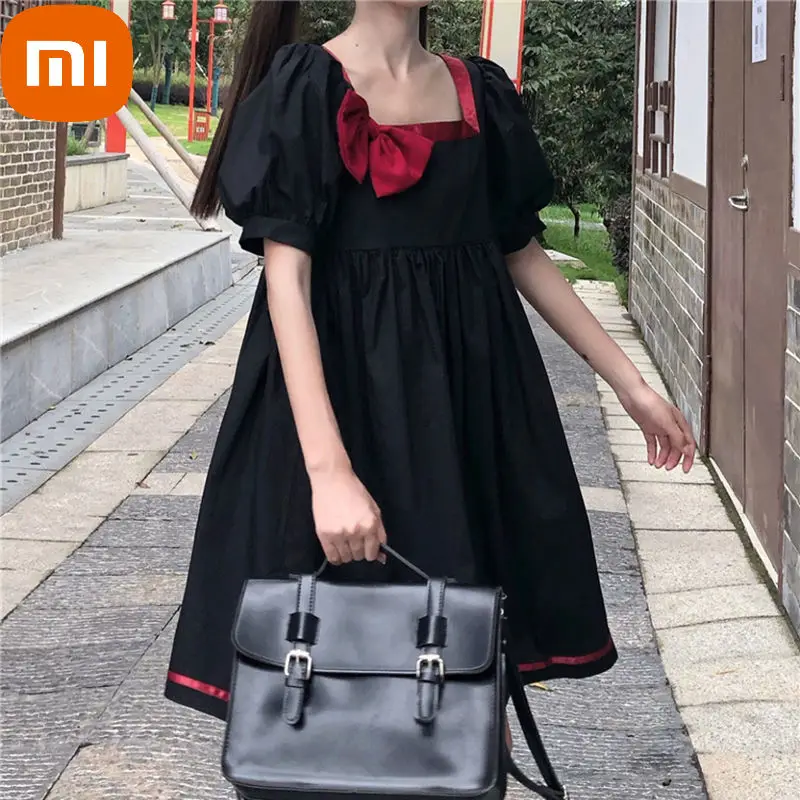 

Платье женское с бантом и коротким рукавом, черное