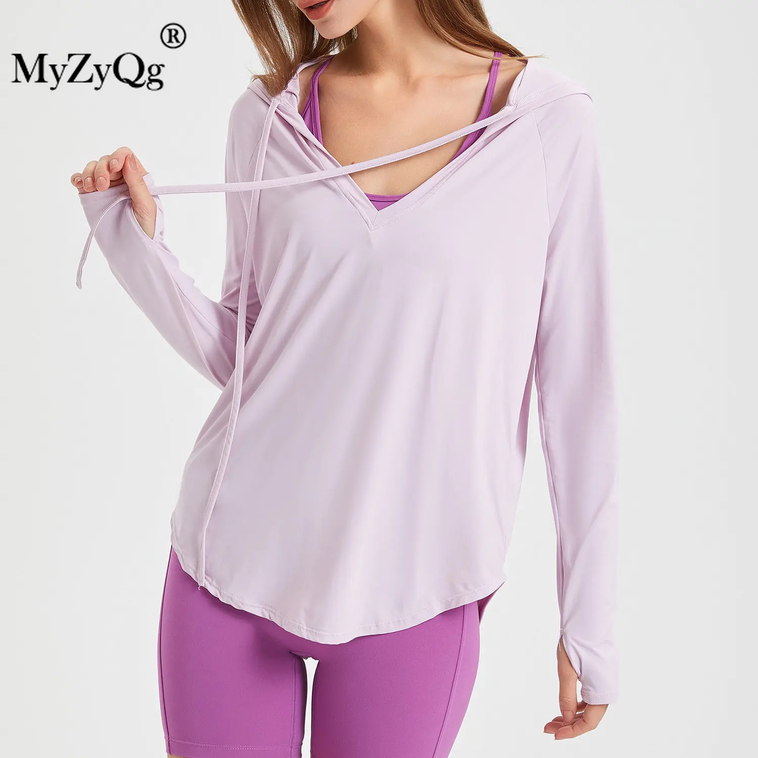 

MyZyQg Uv Protection Running Breathable Cool Feeling Yoga T-shirts Smock Hooded Sports Quick Dry Fitness Loose Top Female Summer