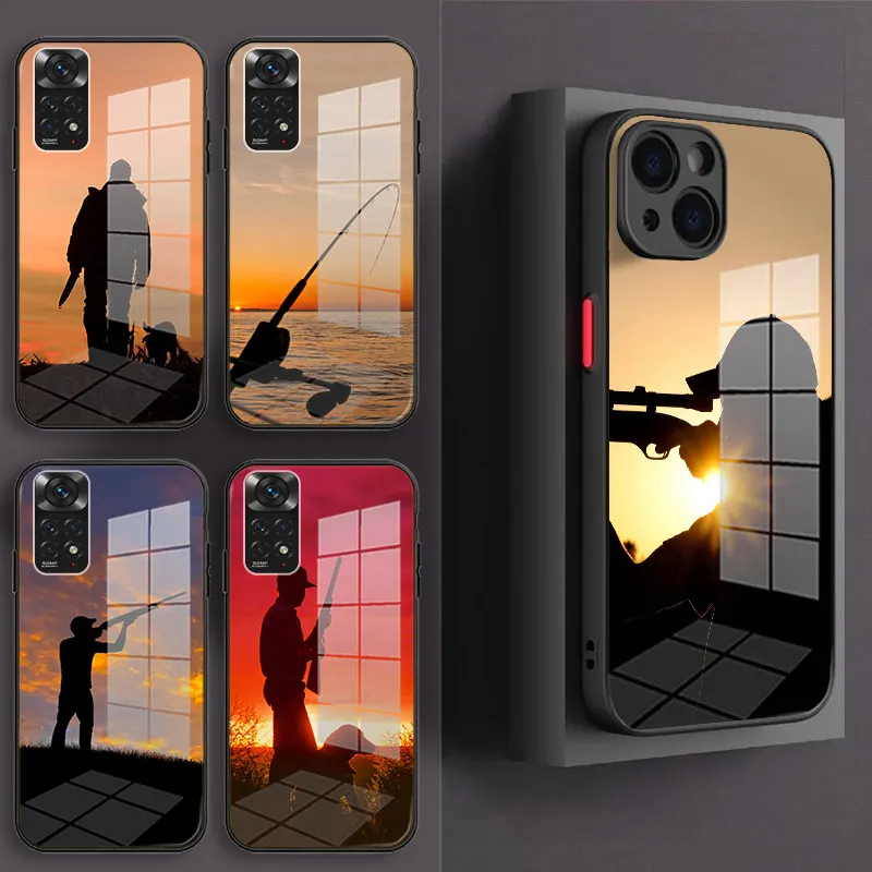 

Soft Silicone Bag Glass Phone Case For Xiaomi Redmi 12C 11A 10 9 8 7 9a 8a 7a Black Cover Hunting Fishing