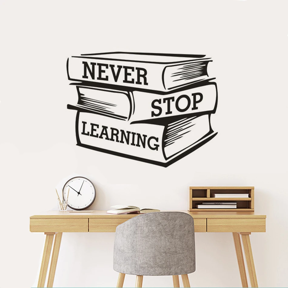 Настенная Наклейка библиотека книжный магазин никогда не прекращает обучение
