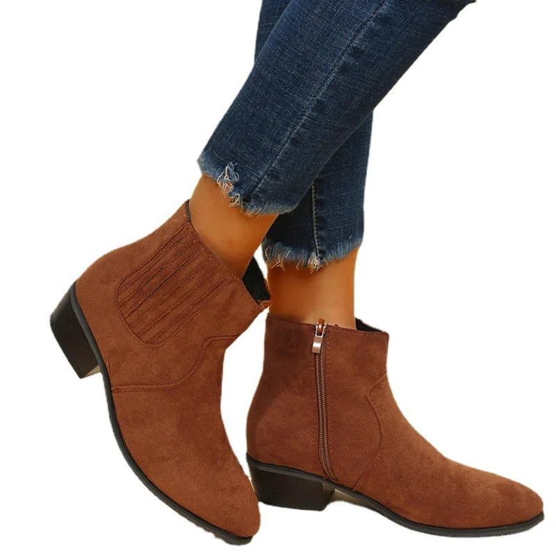 Fashion Sexy Women's Boots 2022 Autumn Winter New Suede Pointoe Med Heel Short Boots Large Size 43 Botas De Mujer