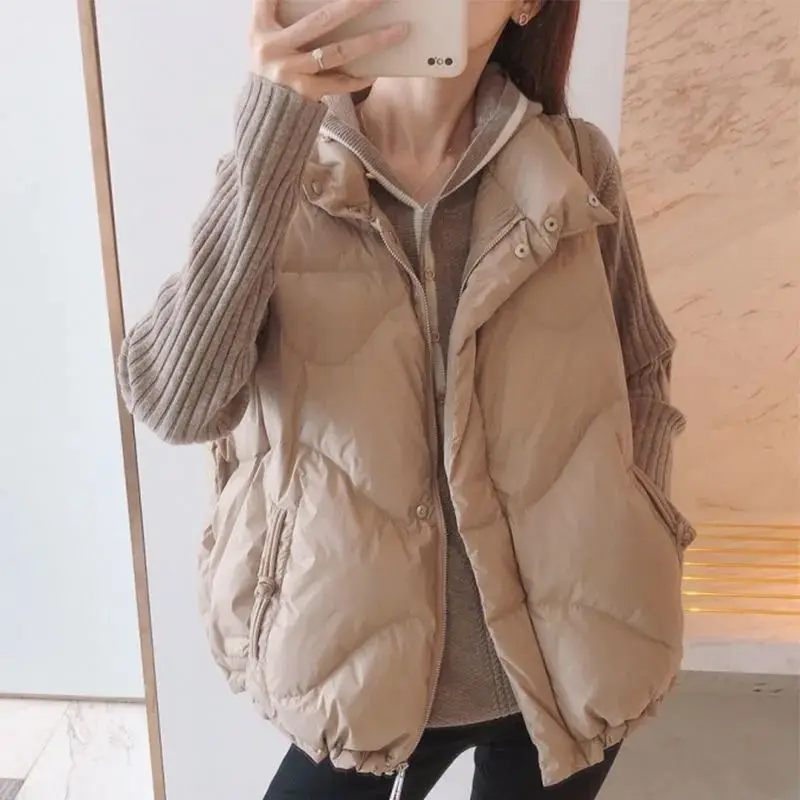 

Waistcoat Women White M-3XL Loose Short Stand Collar Down Cotton Vest Autumn Winter New Fashion Korean Casual Bread OutwearV25