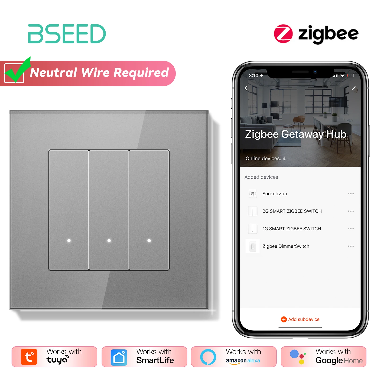 

Умный выключатель света BSEED ZigBee желтый
