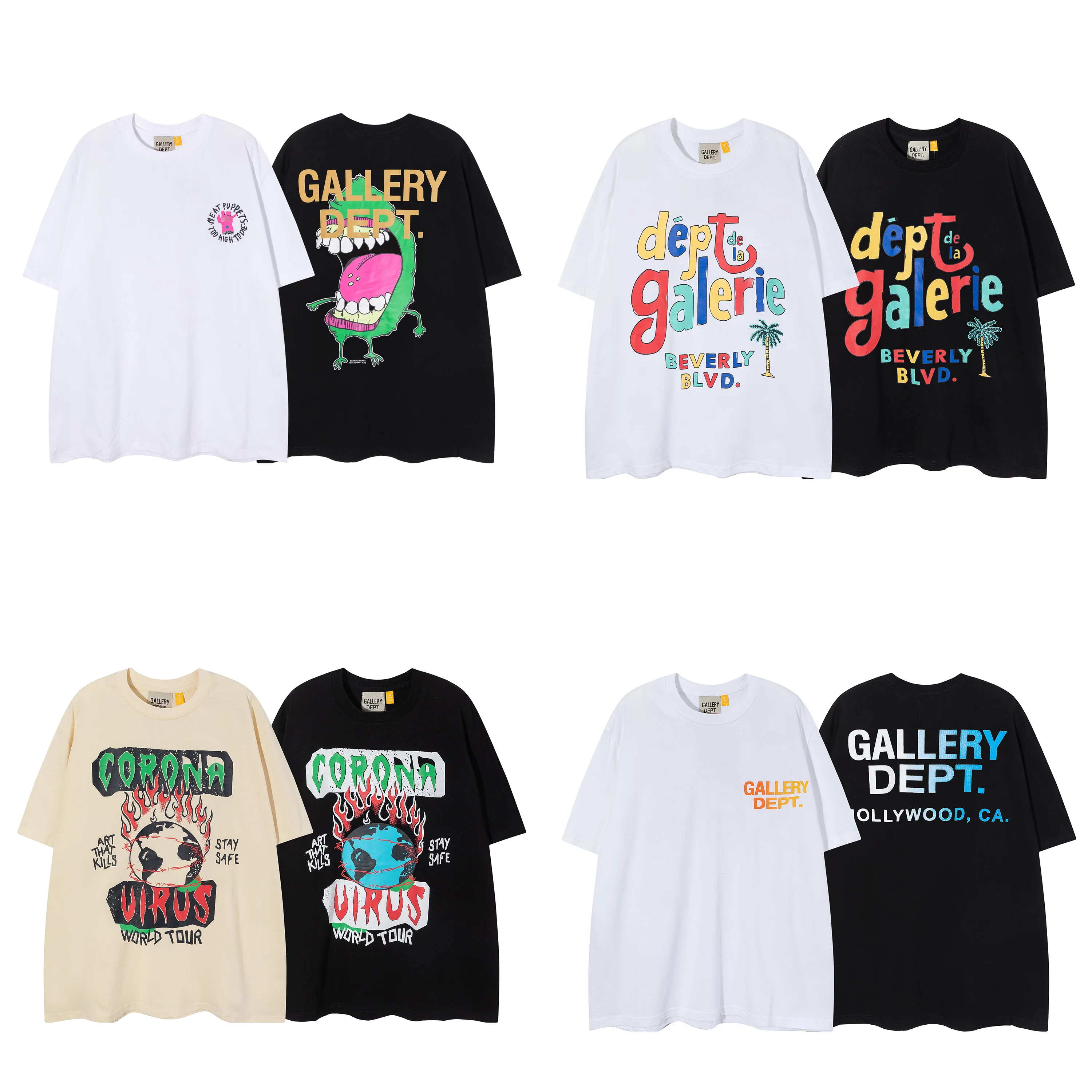 

2023 New Various Design Dept Printing Round Neck T-shirt Men and Women Oversized Loose Washed Short-sleeved Gallery Hip-hop